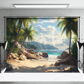 Lofaris Tropical Beach Scene Palm Trees Mountain Backdrop